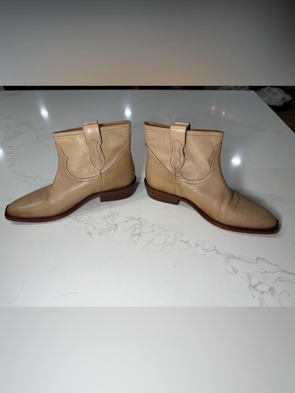 Free People Sunday Saloon Beige Leather Western Ankle Boots 8 - Picture 3 of 9